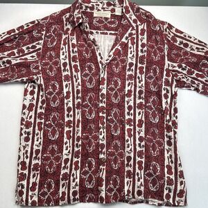 Island Republic Mens Hawaiian Shirt Large Red Floral Short Sleeve Button Up Silk